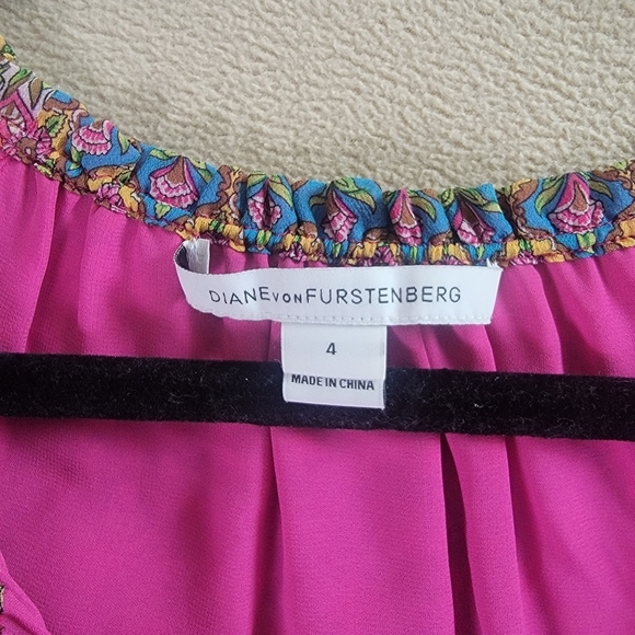 Diane von‎ Furstenberg Parry Dress Women 4 Pink Silk Geometric Floral Mini Boho - Picture 8 of 15